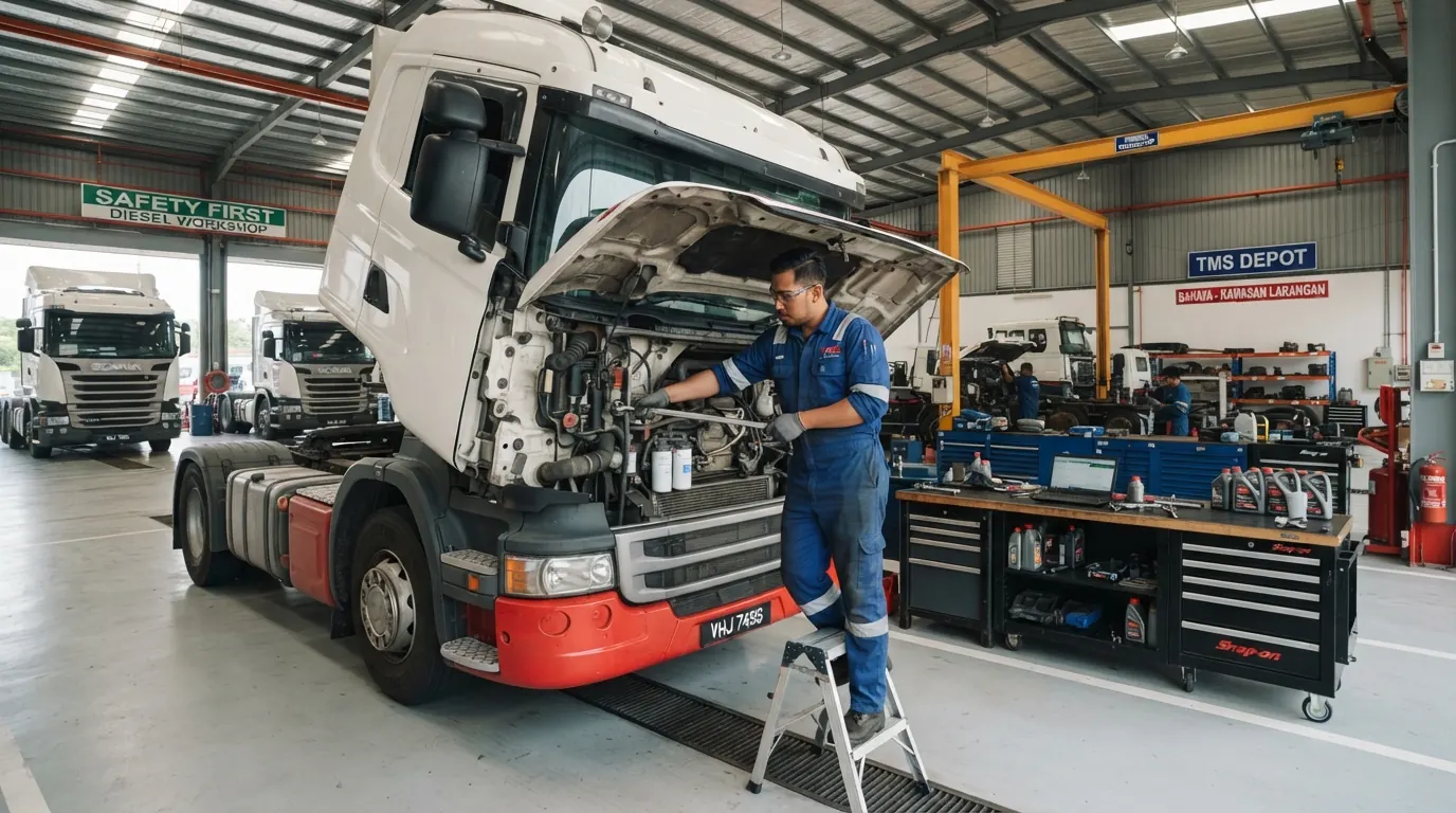Mekanik profesional menyelenggara enjin prime mover diesel di bengkel